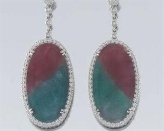 Very Unusual Tourmaline with Mica and Diamond Earrings, GIA Report 