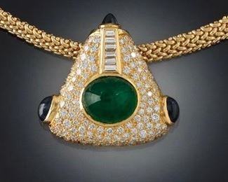Very Fine Emerald, Diamond and Sapphire Necklace 