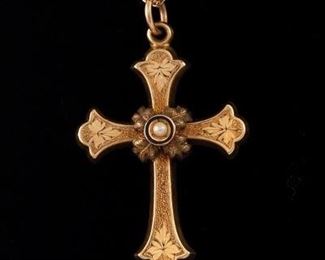 Victorian Gold and Pearl Cross 