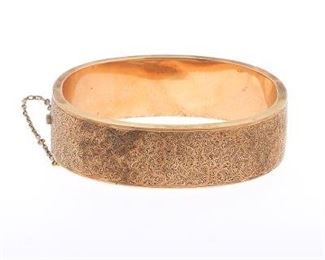 Victorian Rose Gold Wide Hand Chased Bangle