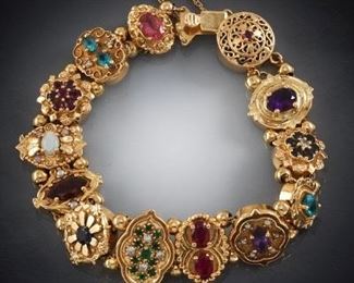 Victorian Style Gold and Gemstone Slider Bracelet 