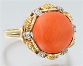 Vintage Coral and Gold Ring 