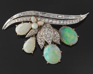 Vintage Opal and Diamond Brooch 