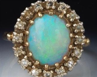Vintage Opal and Diamond Ring 