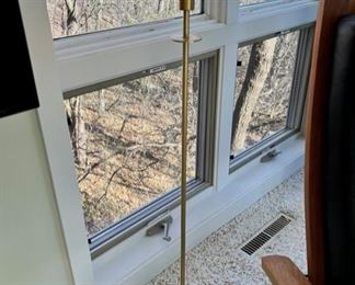 Two Holtkoetter halogen floor lamps with alabaster white glass shades