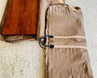 Thomas Moser cherry dining set with Knoll loden green mohair upholstered seats.  Each piece of this dining set is signed and dated 2001.  There are two 22” leaves with individual carrying cases and six arm chairs.  Table without leaves is a 52” square