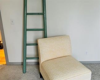 Like New Ethan Allen upholstered chair and a cute painted bamboo blanket ladder