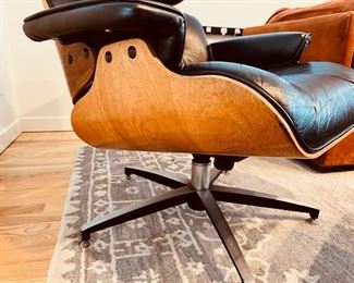 Early Charlton Company Brazilian Rosewood & Black Leather Eames Style 670 Lounge Chair & Ottoman.  This model is said to be the closest reproduction to the Classic Herman Miller Eames Lounger