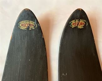 Antique Hickory Wood Snow Skis by C.A. Lund Co., Hastings, MN