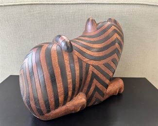 Vintage Mahogany Wood carved cat with hidden compartment 