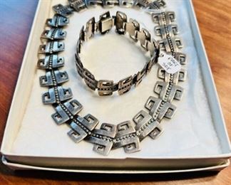 Vintage Taxco Sterling Silver Necklace & Bracelet Set