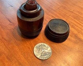 Antique wood barrel shape inkwell