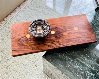 Extremely Rare Philippe Barbier Rosewood Sculpture with Metal Cups