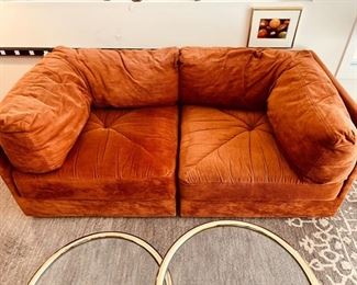 Two vintage sections of an incredible sectional sofa pit attributed to Milo Baughman.  67”W x 33”D x 29”T