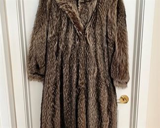 Ladies full length raccoon fur coat