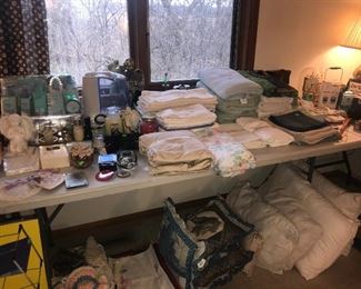 Towels pillows toiletries gift basket