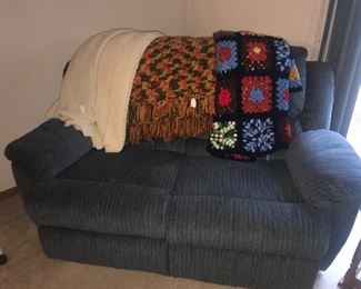 Blue reclining loveseat afghans