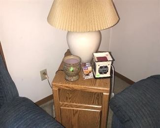 Wax melters, side tables, lamps