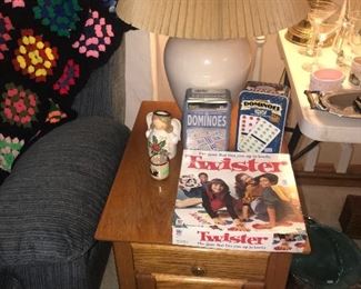 Side table, dominoes, twister