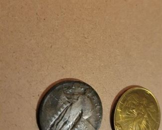 Head/tails token, Pop's Pizza token, Very Worn Walking  liberty, Angel token