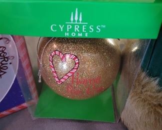 Christmas lot 9 pieces including 13 inch Standing Santa and Raggedy Ann and Andy Hallmark ornament 