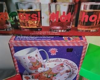 Christmas lot 9 pieces including 13 inch Standing Santa and Raggedy Ann and Andy Hallmark ornament 