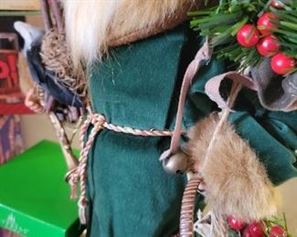 Christmas lot 9 pieces including 13 inch Standing Santa and Raggedy Ann and Andy Hallmark ornament 