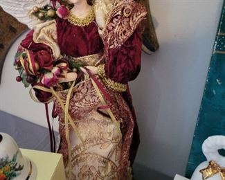 Christmas lot including Standing Angels and Coca-Cola tin and Disney stickers,bells