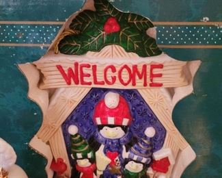 Christmas lot including Standing Angels and Coca-Cola tin and Disney stickers,bells