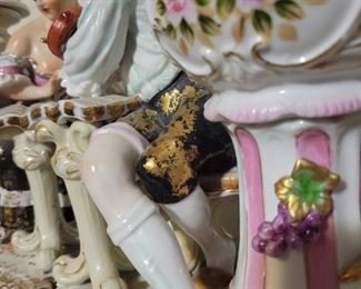 Gorgeous Porcelain Potpourri dish and  figurines 2 pcs, very ornate and complete/unbroken