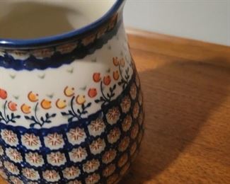 Handmade Polish pottery pitcher by D Heleta
