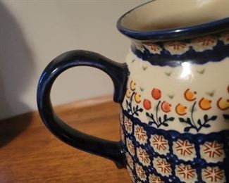 Handmade Polish pottery pitcher by D Heleta