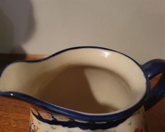 Handmade Polish pottery pitcher by D Heleta