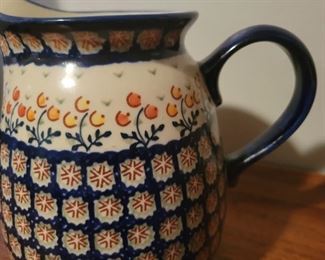 Handmade Polish pottery pitcher by D Heleta