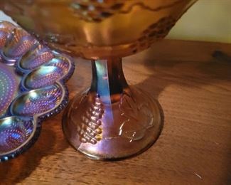Carnival glass egg tray and candy dish