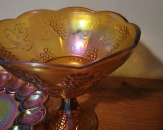 Carnival glass egg tray and candy dish