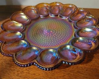 Carnival glass egg tray and candy dish
