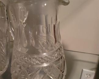 Glass lot 6 pc pitchers and flower stemware 