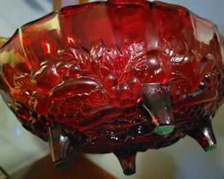 Indiana Amber Carnival glass fruit bowl and Ruby Fruit bowl