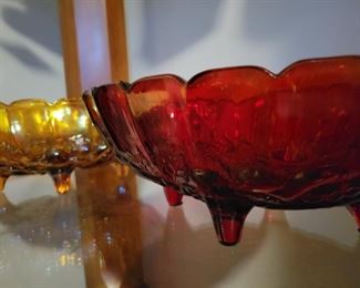 Indiana Amber Carnival glass fruit bowl and Ruby Fruit bowl