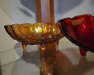 Indiana Amber Carnival glass fruit bowl and Ruby Fruit bowl