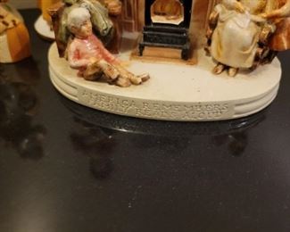 Porcelain figures including "Gorham Lady Taking a Trip" and Avon ladies thimbles, American Remembers Family Reads aloud