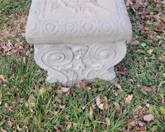 Concrete bench and Yard art doggie