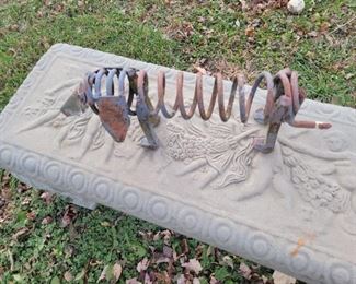 Concrete bench and Yard art doggie