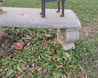 Concrete bench and yard art