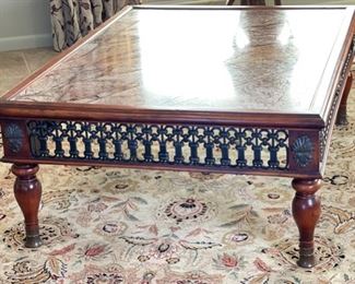 Heavy Marble , Wood & Iron Coffee Table 20 x 41 x 54in HxWxD
