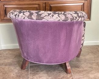 Purple Floral Print Barrel Chair Nailhead 32 x 33 x 37in HxWxD