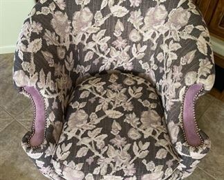 Purple Floral Print Barrel Chair Nailhead 32 x 33 x 37in HxWxD