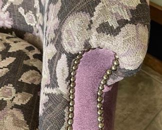 Purple Floral Print Barrel Chair Nailhead 32 x 33 x 37in HxWxD