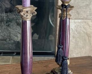 2pc Castilian Purple & Bronze Candle Stands PAIR 15 inches high